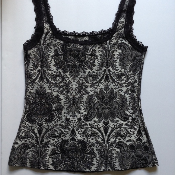 WHBM Black Silver Damask Corset Style Tank Cami - Picture 4 of 8